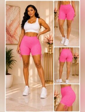 Soft Pink Honeycomb Textured Biker Shorts | Stretchy Lounge & Activewear